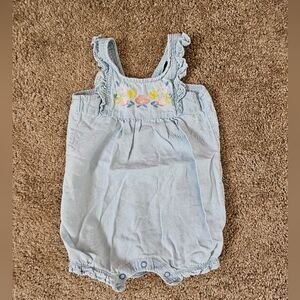 Carter's Blue Baby Romper with Floral Embroidery Size 6M
